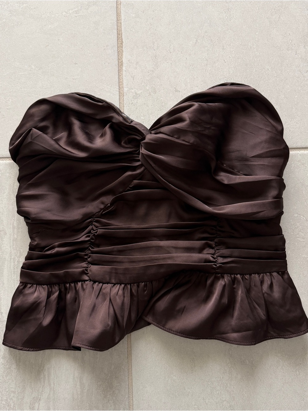 Express Strapless Satin Peplum Top - Dark Brown